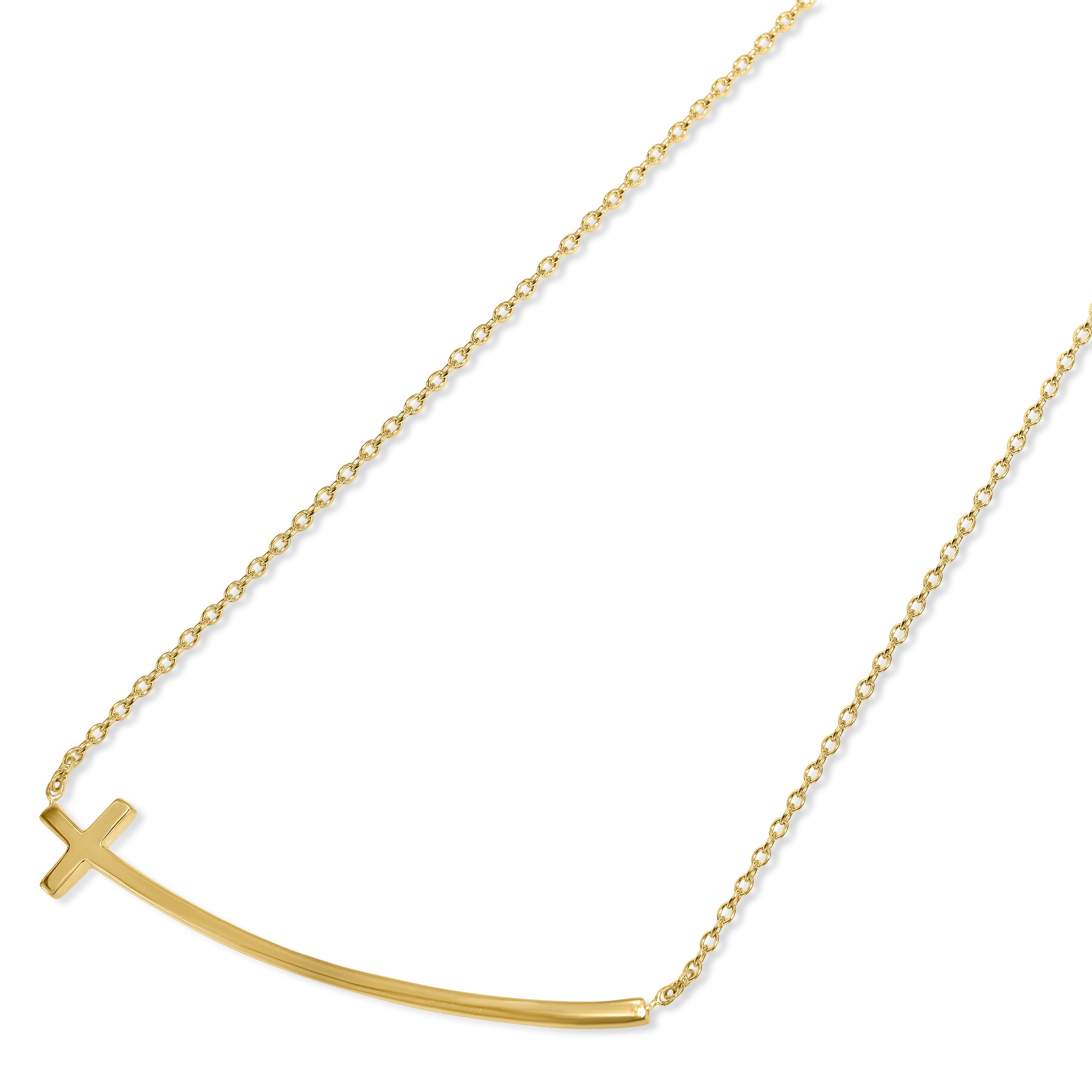 Séchic 14k Horizontal Curved Sideway Cross Pendant Necklace