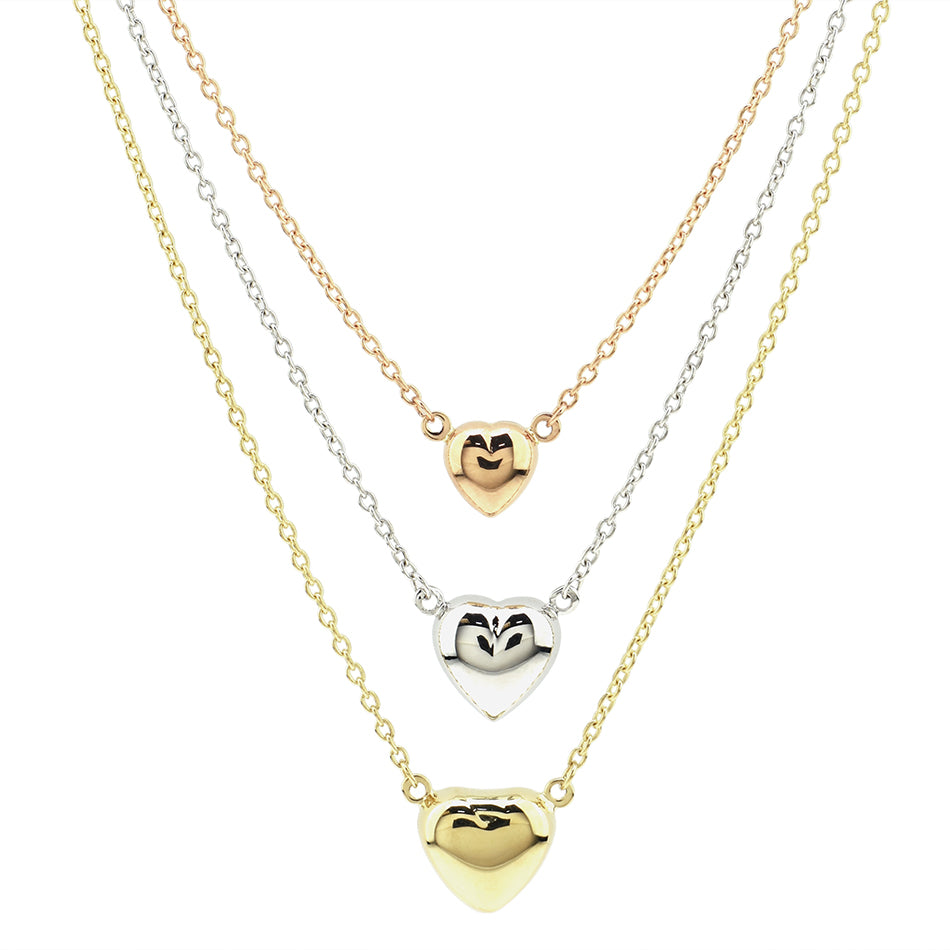 14k White/Rose/Yellow Gold Heart Pendant 3-Layer Necklace 18"