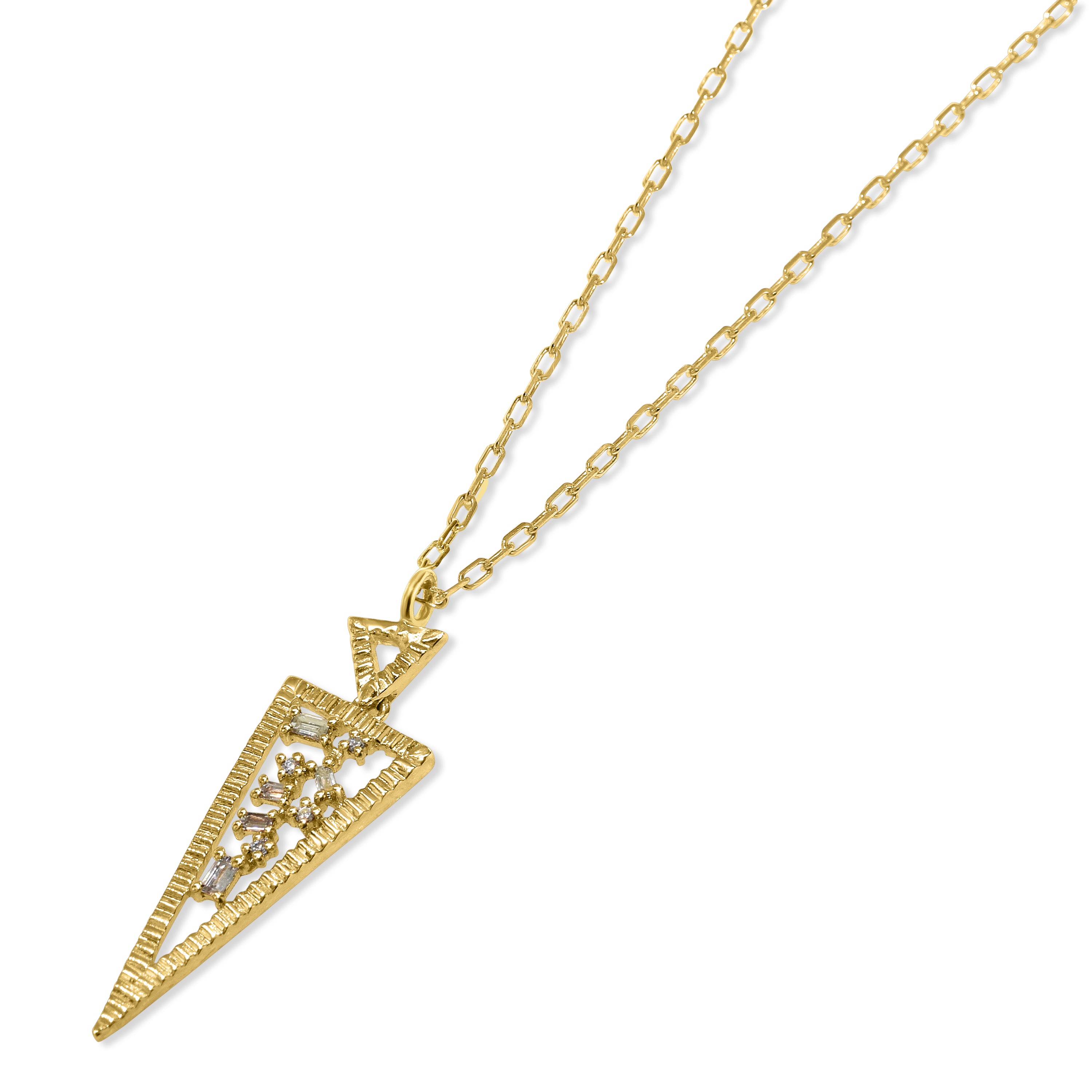 Séchic 14k Long Open Triangle Diamond Pendant (Ridge) Necklace