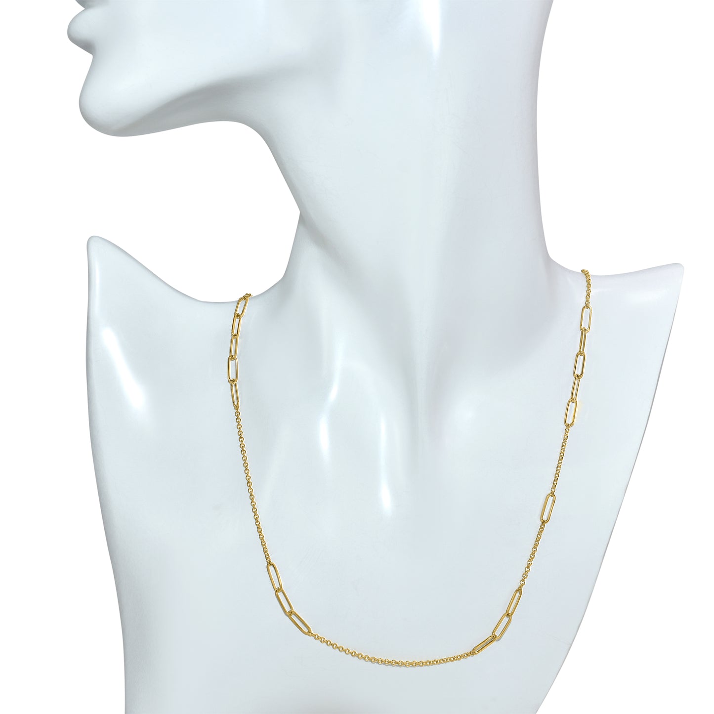 Séchic 14k Paperclip & Rolo Fancy Station Chain 18"