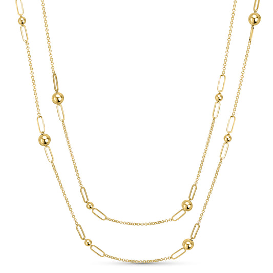 Séchic 14k Paperclip Mixed Ball Station Necklace