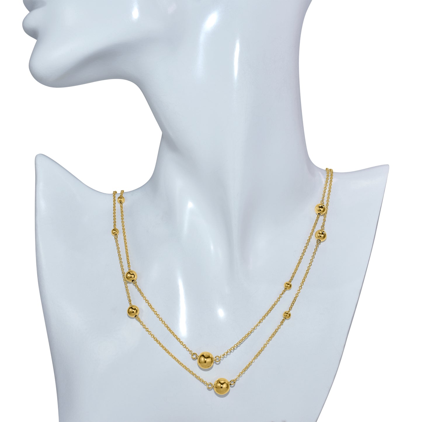 Séchic 14k Mixed Size Gold Ball Station Necklace