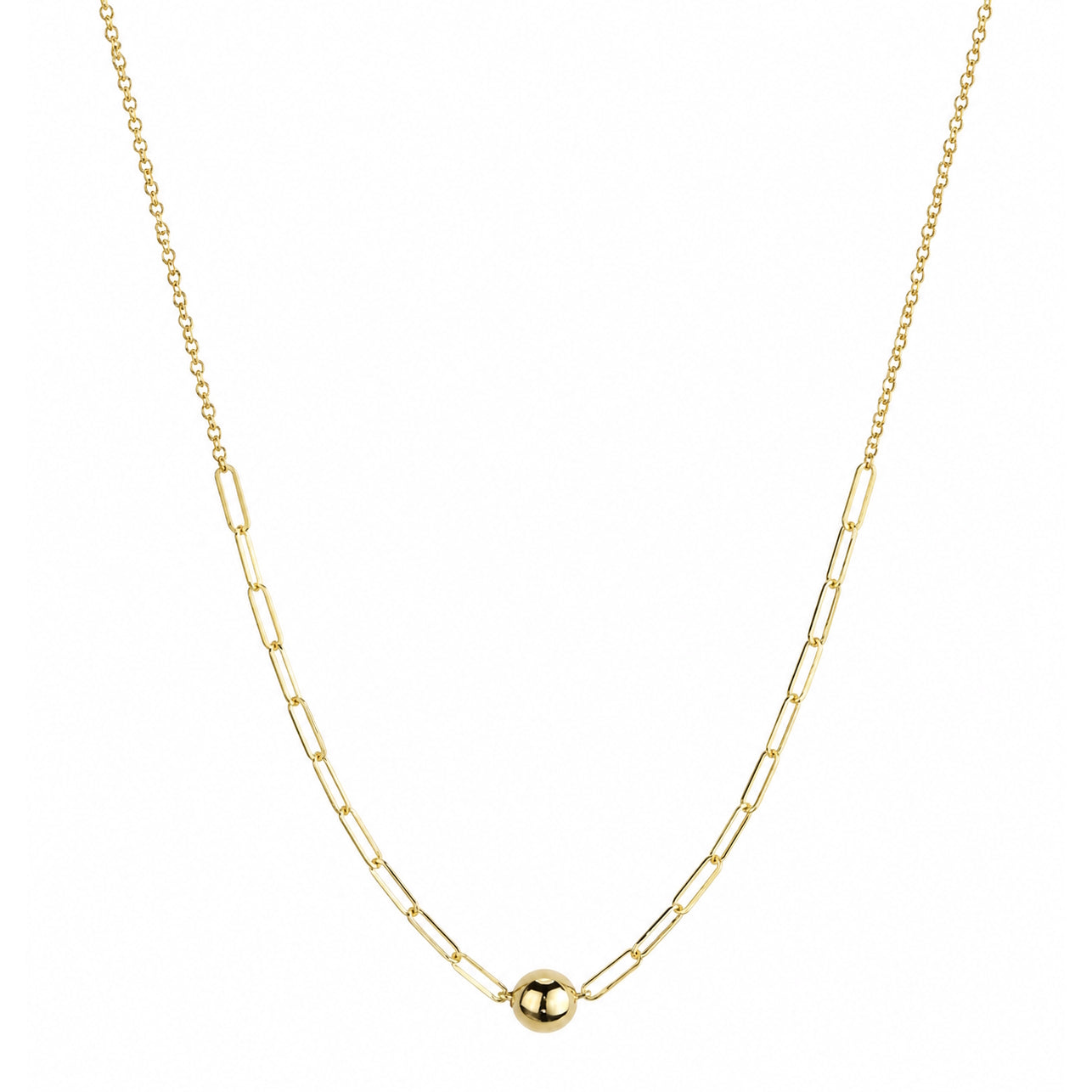 Séchic 14k Paperclip Cable Chain with Ball Center Necklace