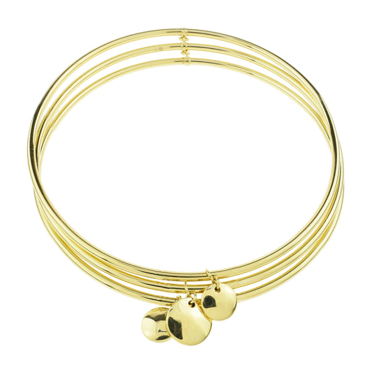 Séchic 14k Disc Charm 3pcs Set Bangle 8-9"