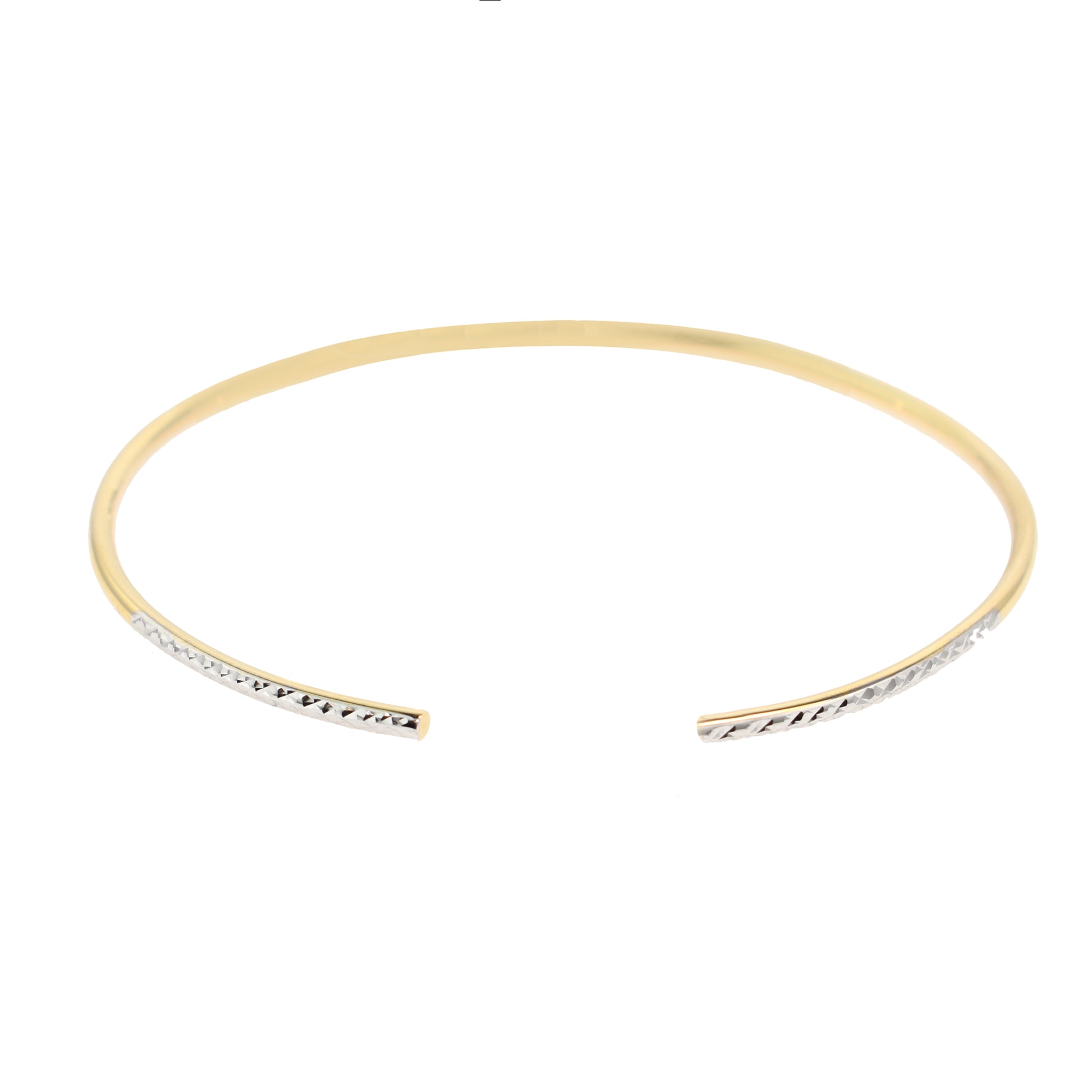 Séchic 14k White & Yellow Gold Diamond Cut Two Tone Thin Cuff 7-8"