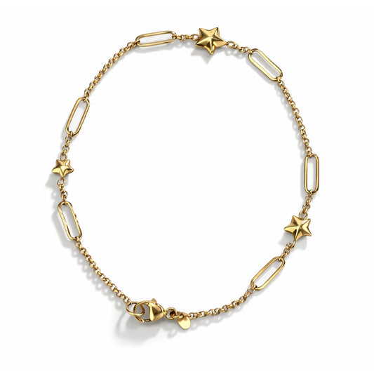 14k Paperclip Star 3 Station Bracelet