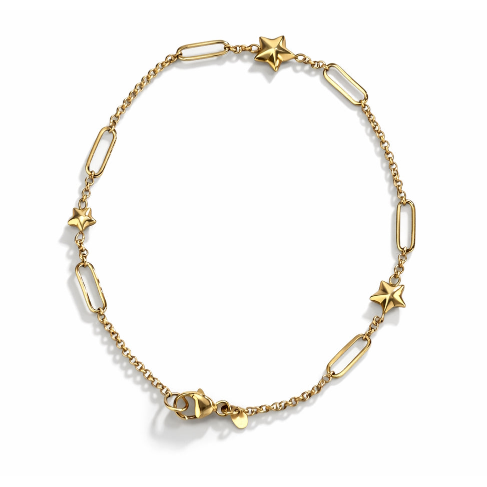 Séchic 14k Paperclip Star 3 Station Bracelet