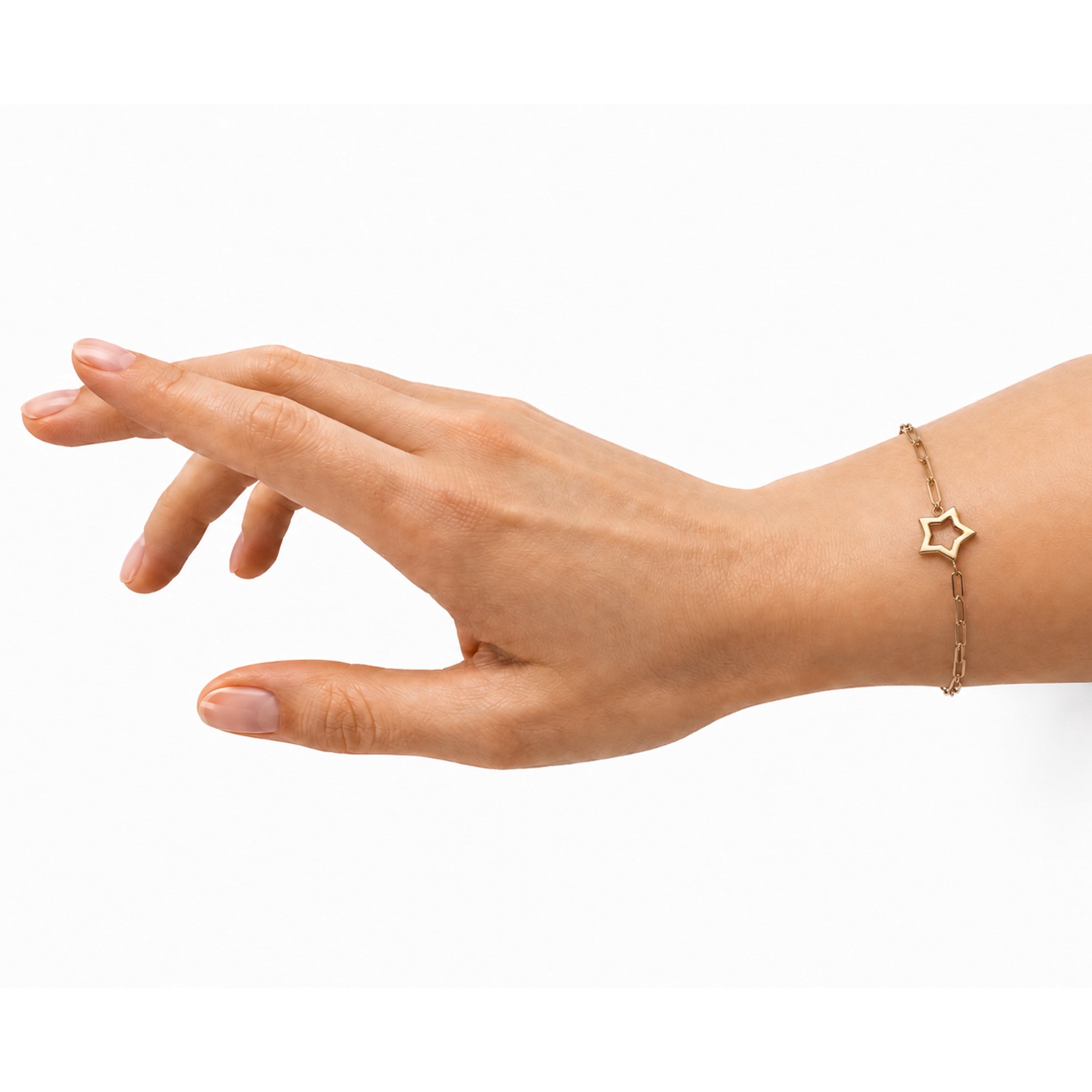Séchic 14k Open Star Paperclip Chain Bracelet