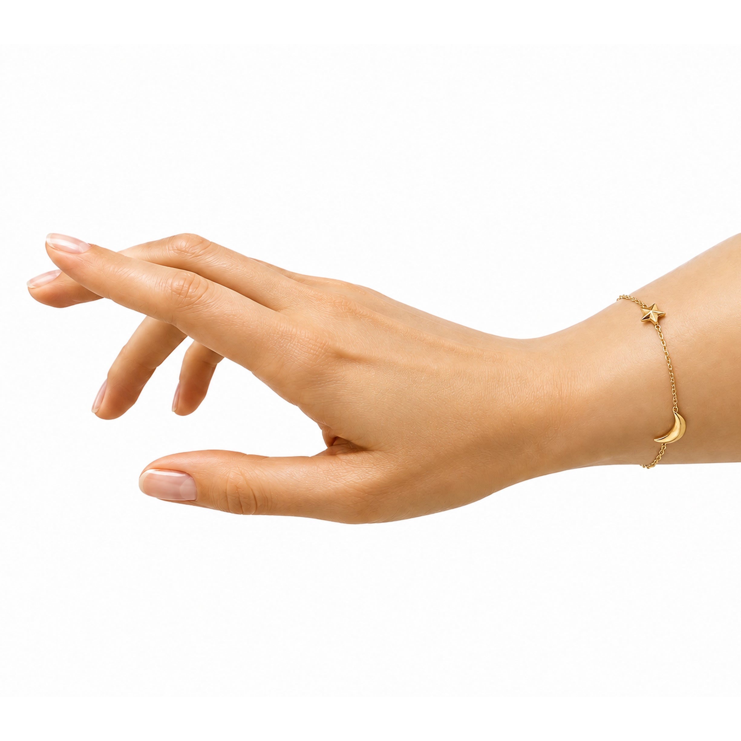 Séchic 14k Gold Star & Moon Chain Bracelet