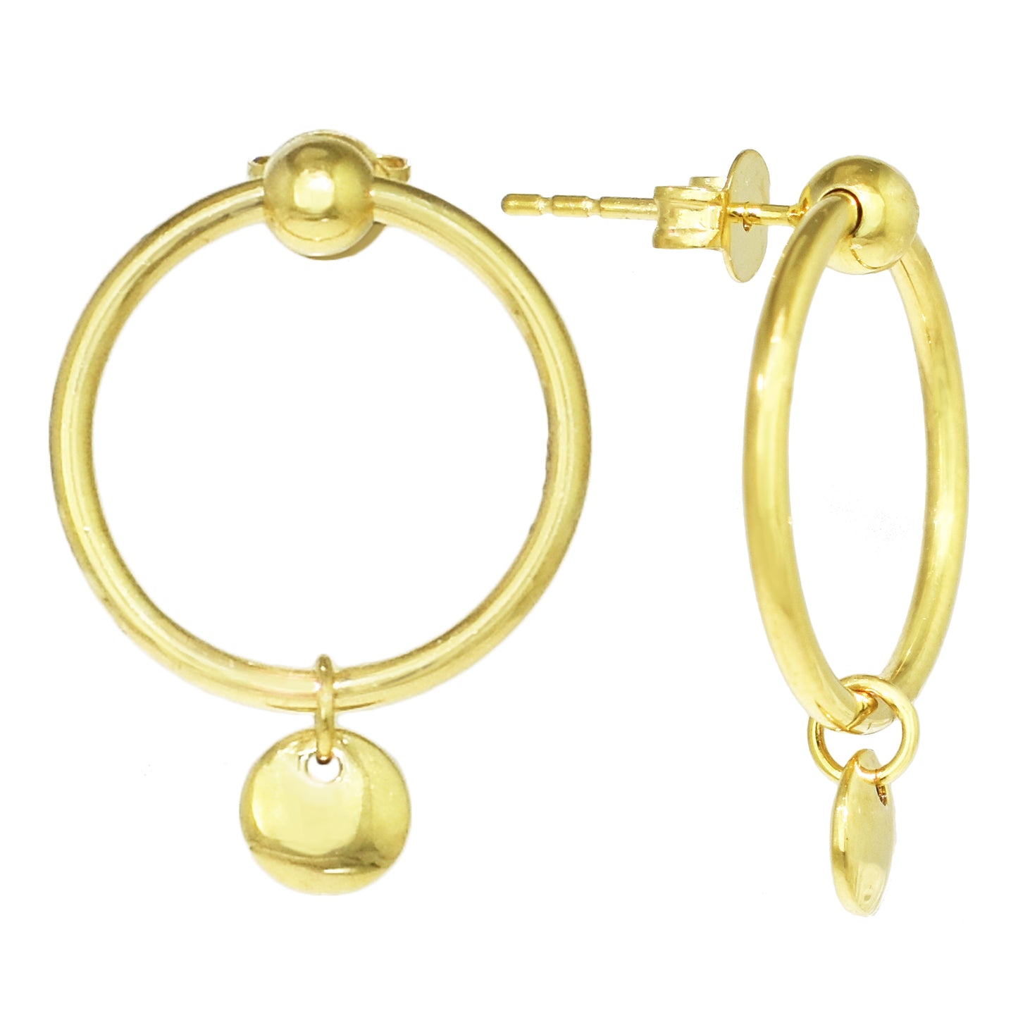 Séchic 14k Disc Charm Hoop Stud Earring