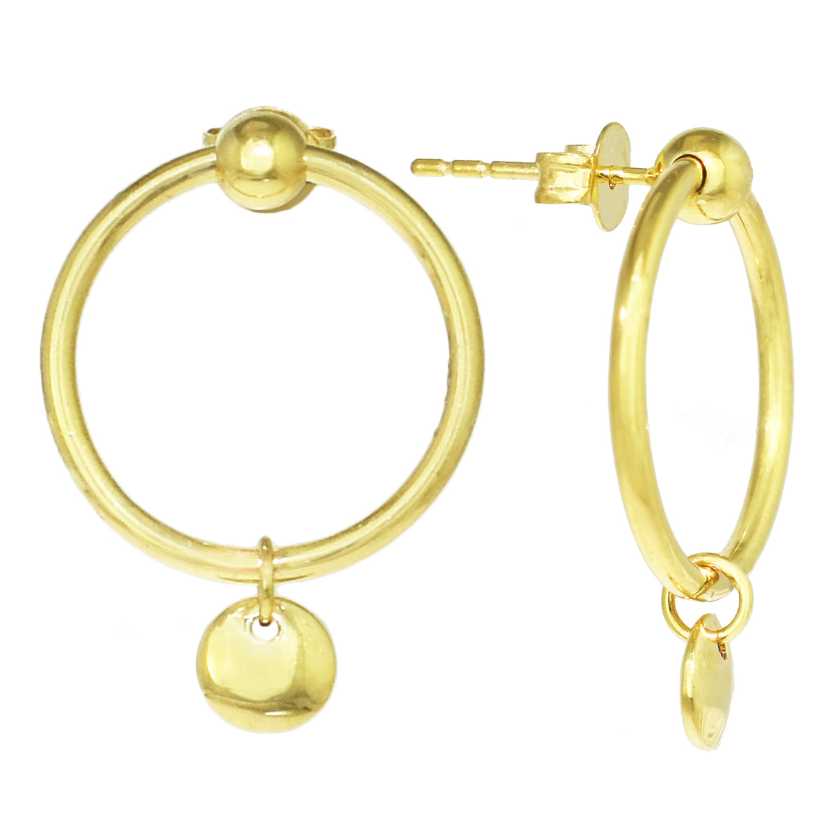 Séchic 14k Disc Charm Hoop Stud Earring