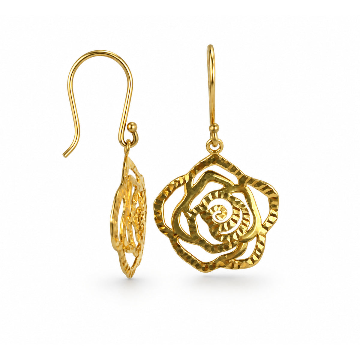Séchic 14k Diamond Cut Rose Hook Earring