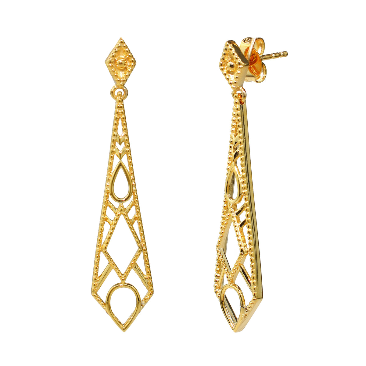 Séchic 14k Yellow Gold Hollow Necktie Drop Earring Pushback
