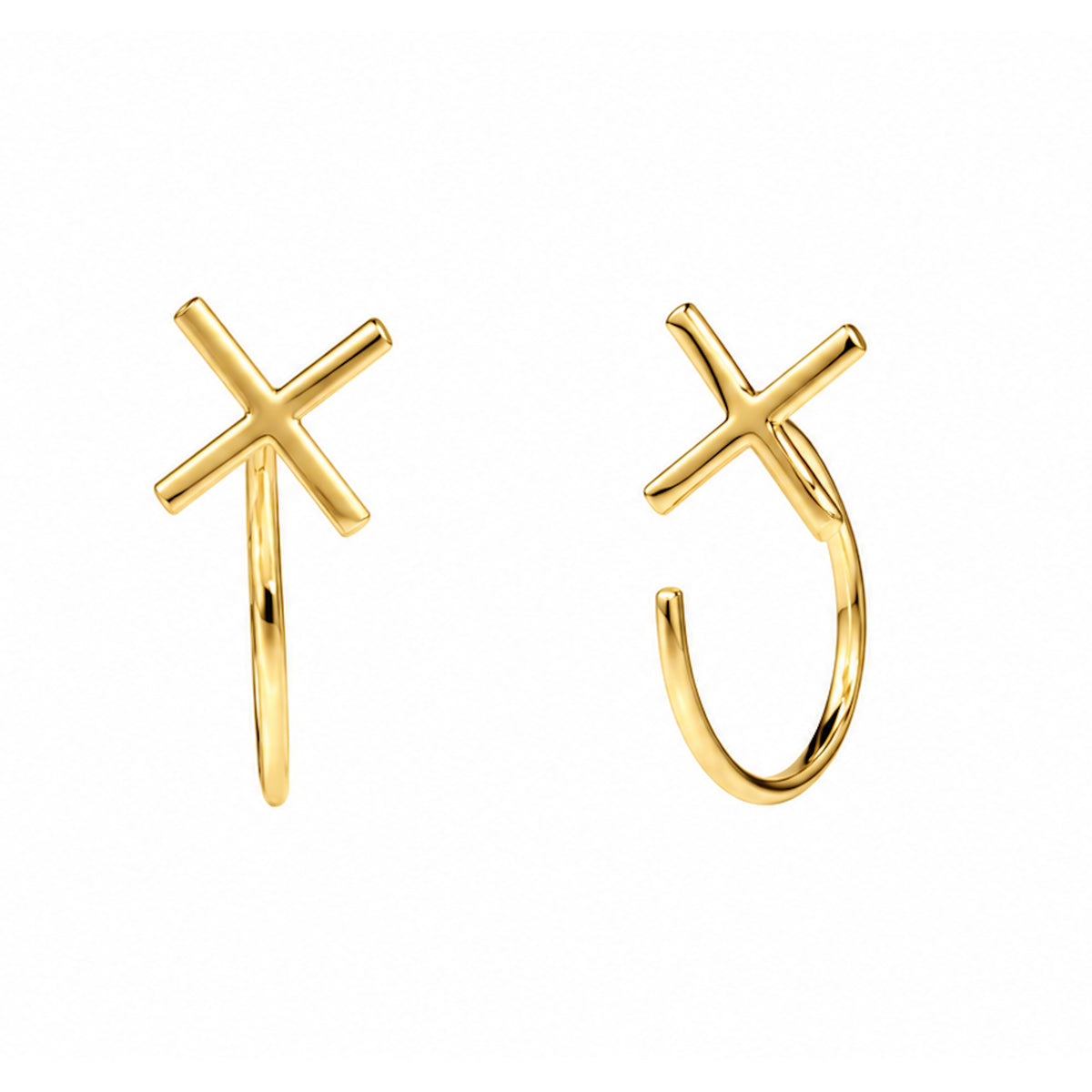 Séchic 14k Cross Stud Open Hoop Earring