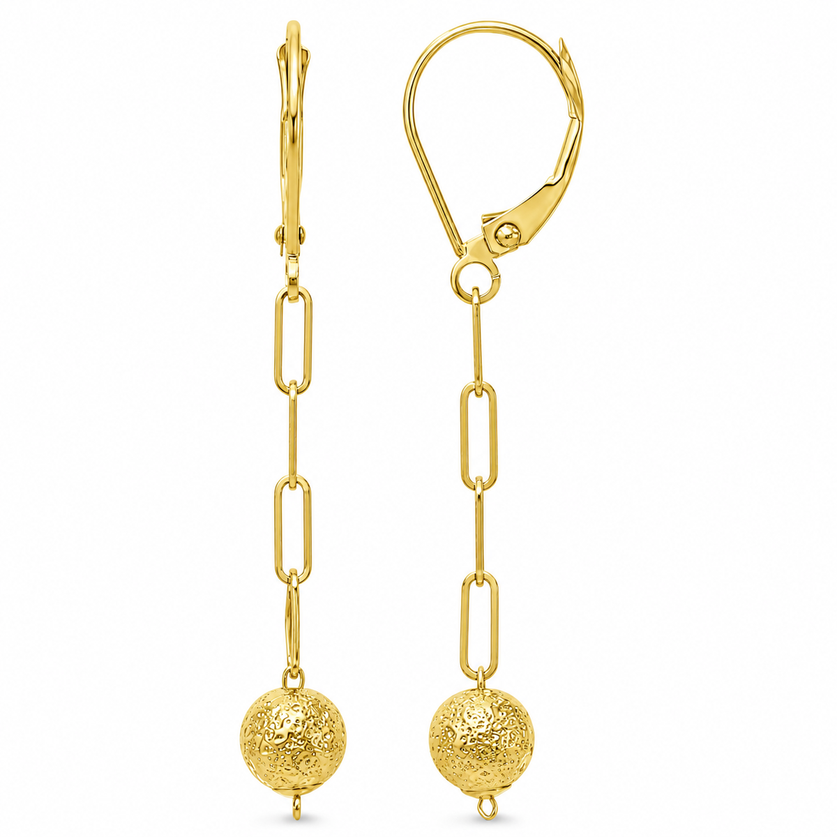 Séchic 14k Paperclip Gold Ball Drop Leverback Earring
