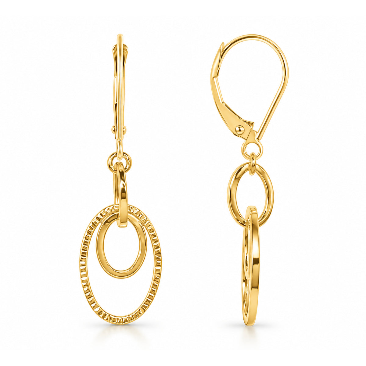 Séchic 14k Open Oval Diamond Cut Drop Leverback Earring
