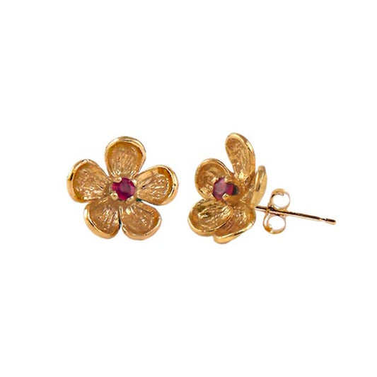 14k Genuine Ruby Dog Wood Flower Earring