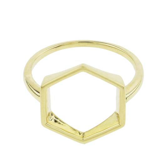 Séchic 14k Open Space Hexagon Centered Gold Ring 6
