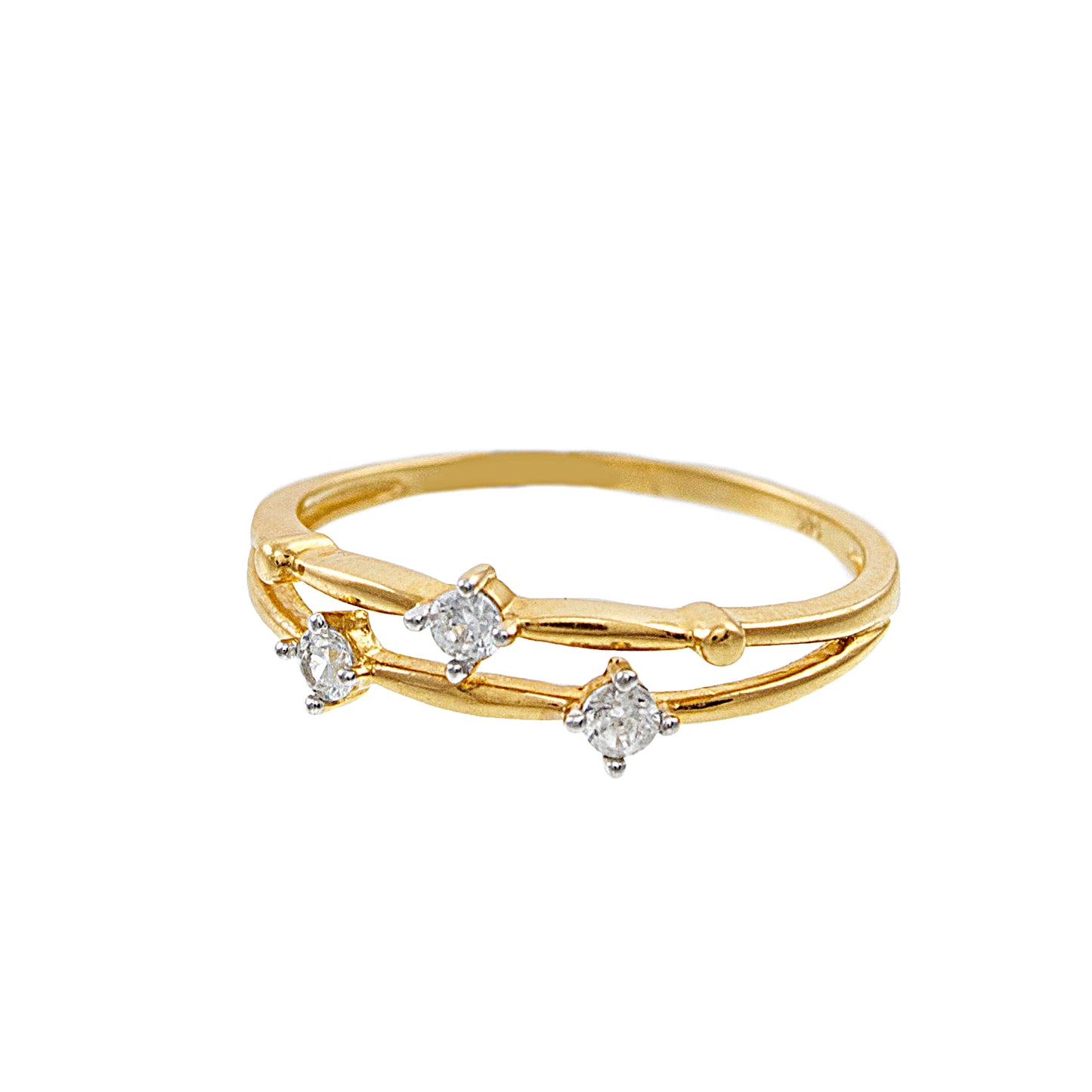 14k Double Band Three Cubic Zirconia Ring