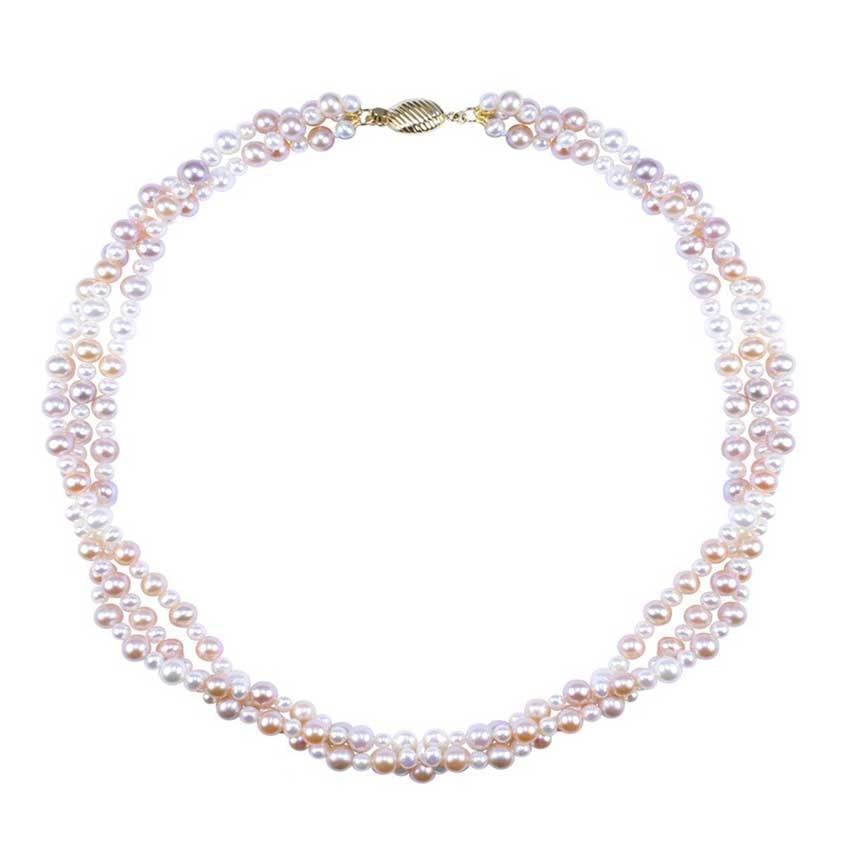 14k Multi Pink Pearl 3 Strand Twist Necklace 18" freeshipping - Jewelmak Shop