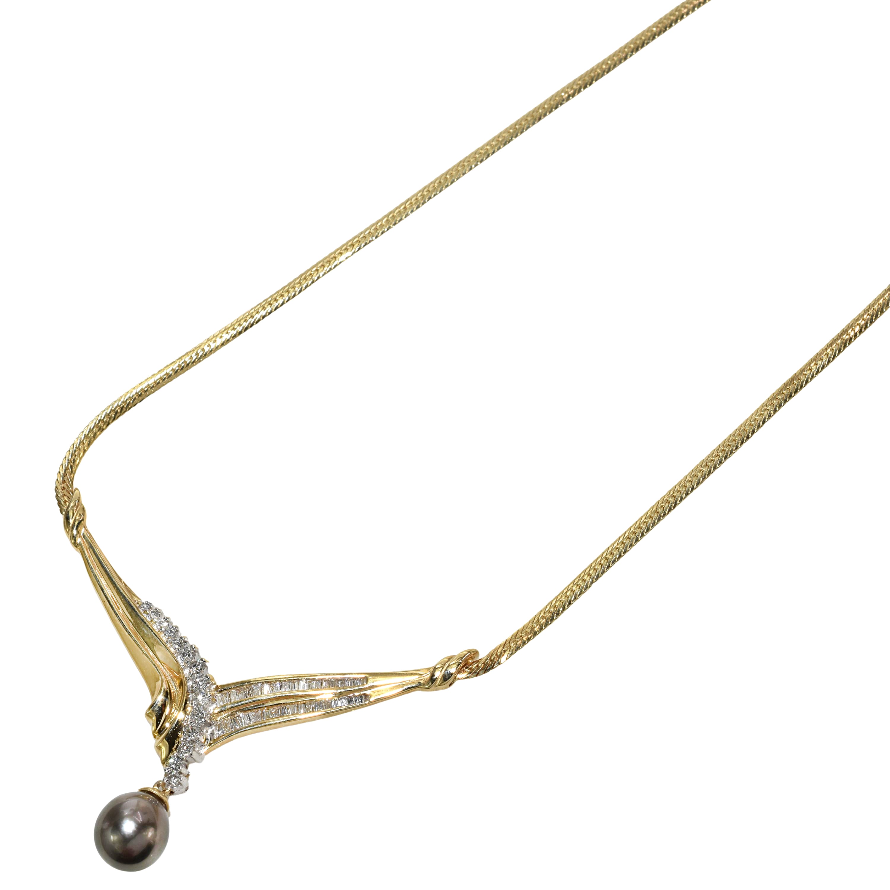 14k Black Tahitian Baroque Pearl Diamond Necklace