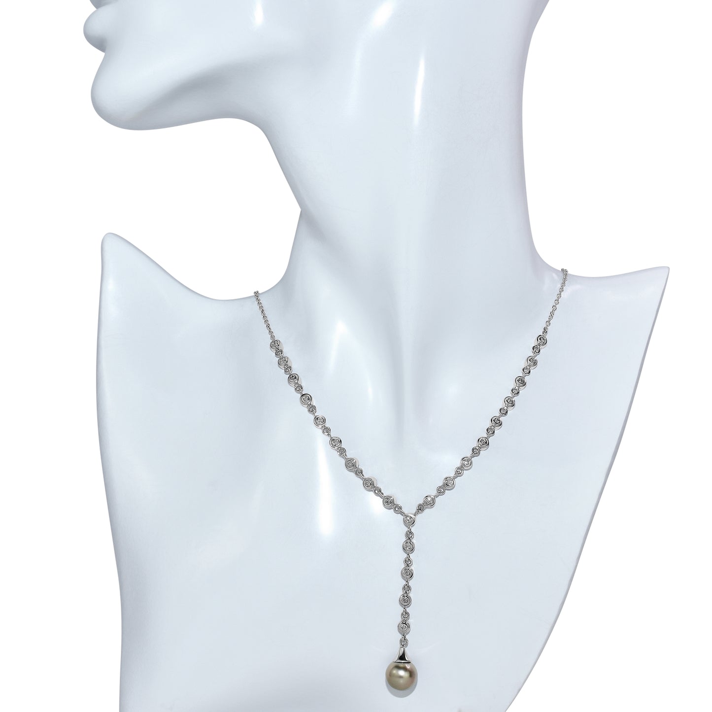 14k White Gold Tahitian Pearl Diamond Y Necklace