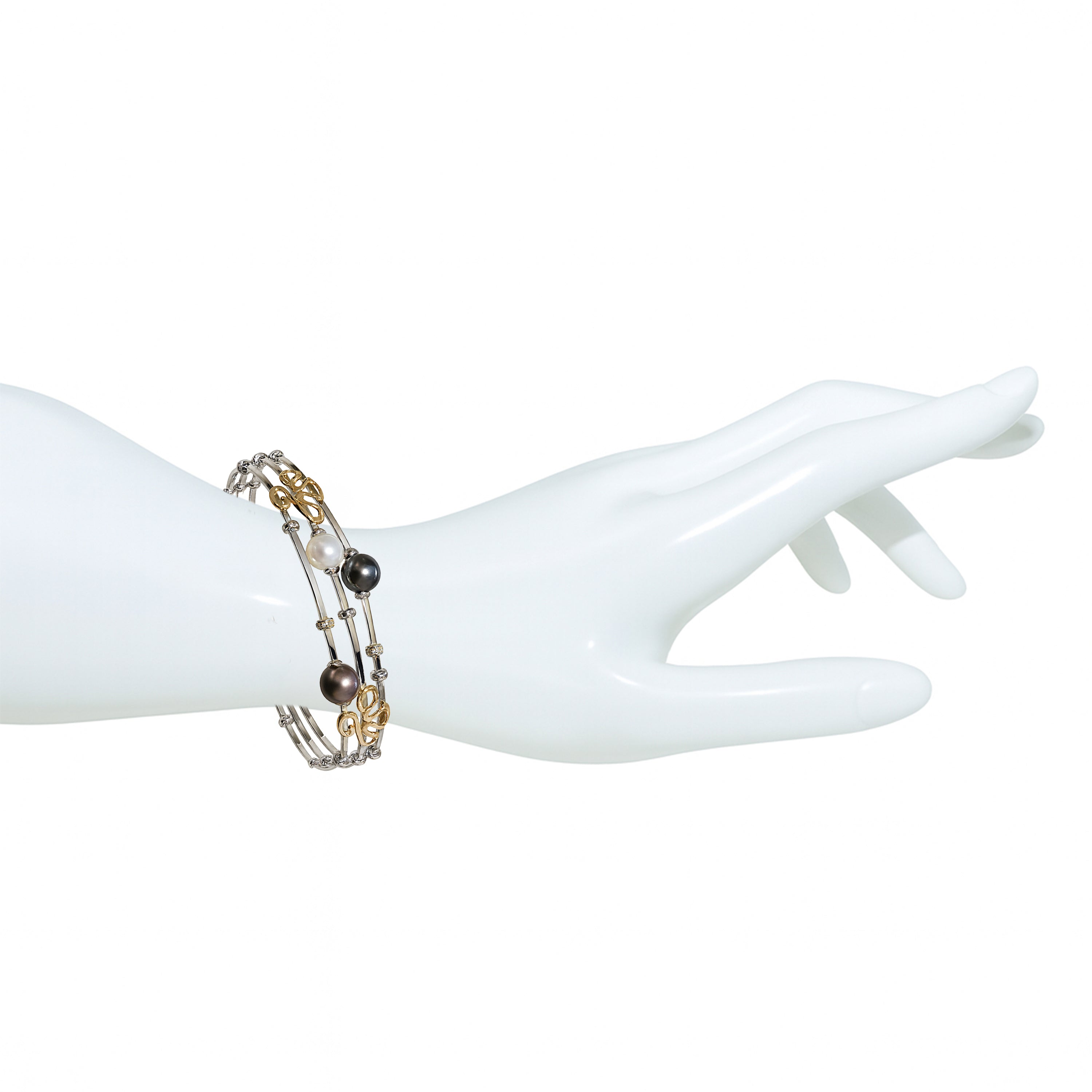 Sterling Silver 14k Tahitian South Sea Pearl Diamond Fiori Bangle