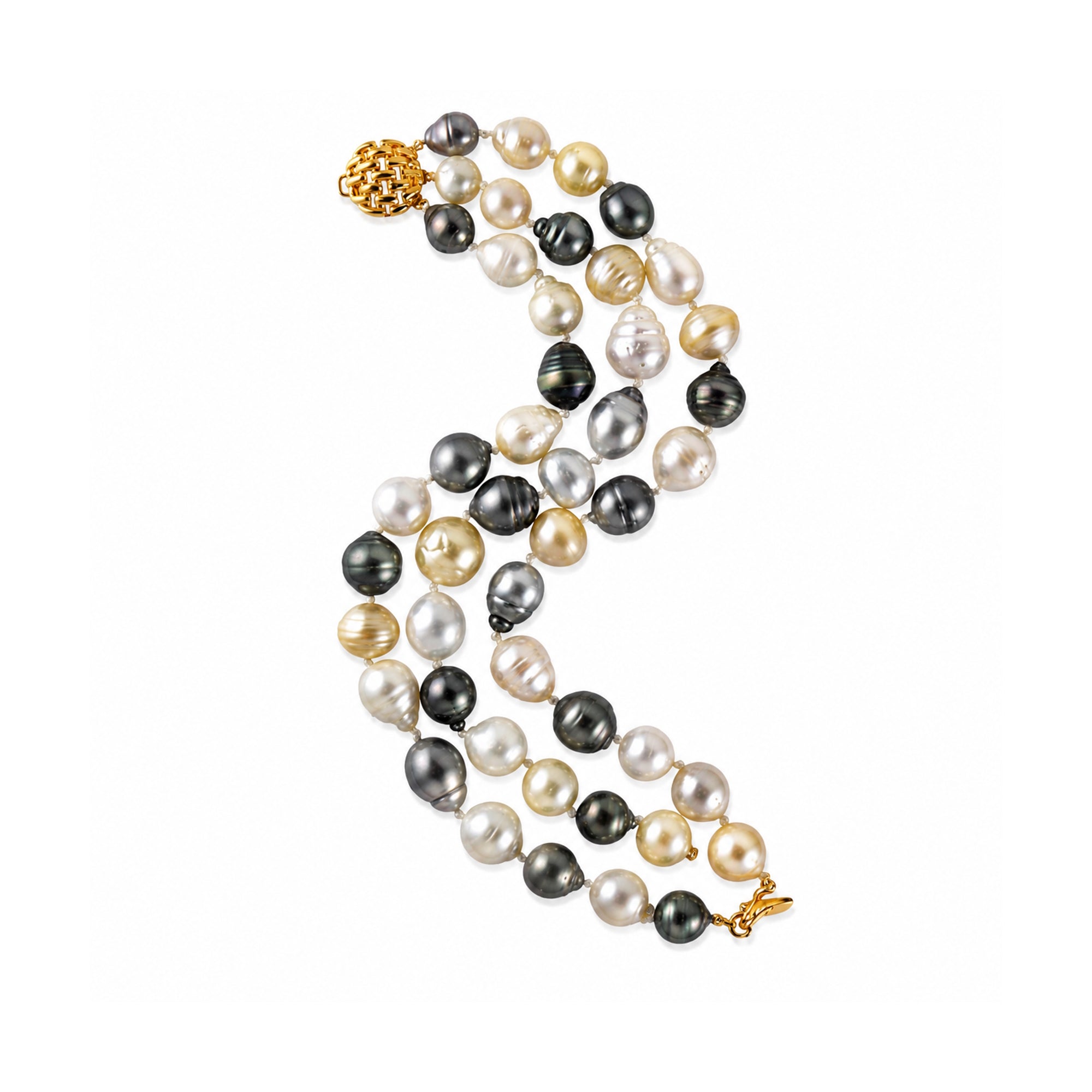 14k Multi Baroque South Sea Pearl 3-Row Bracelet
