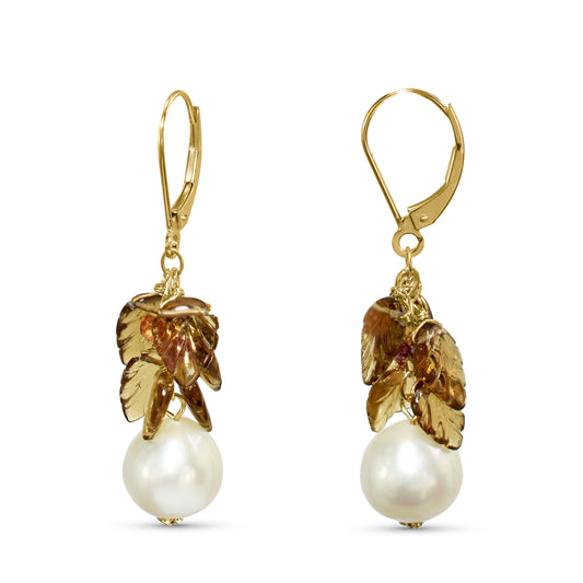 14k South Sea Pearl Gold Smoky Quartz Earring