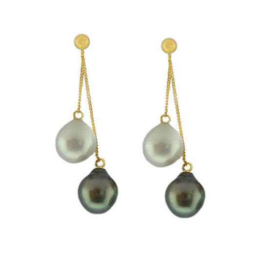 14k White South Sea Pearl Tahitian Dangle Earring