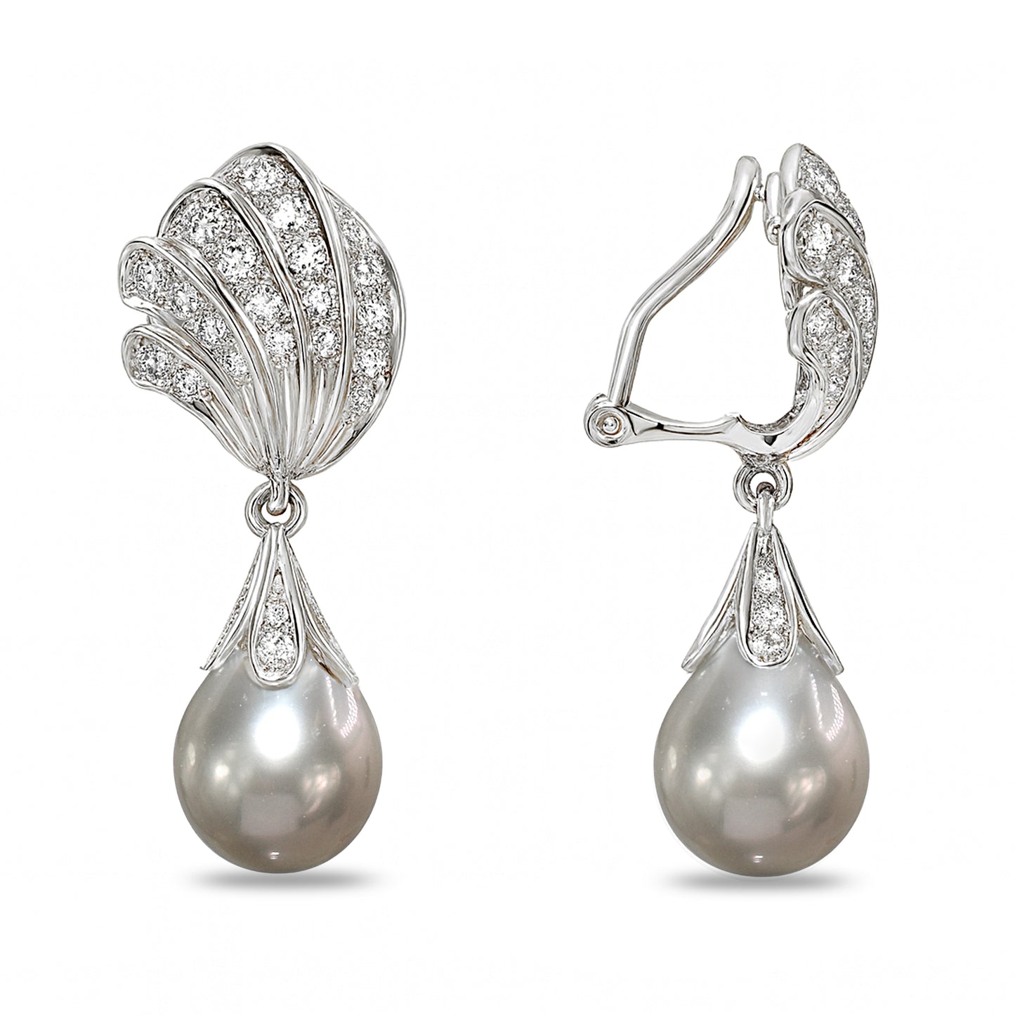 14k White Gold Grey Tahitian South Sea Pearl VS Diamond Ear Clip