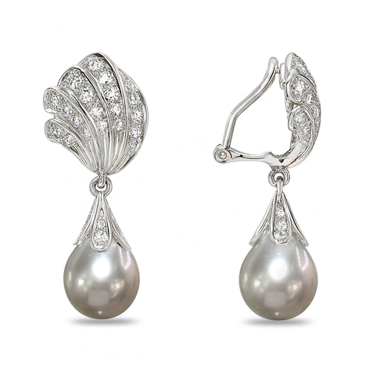 14k White Gold Grey Tahitian South Sea Pearl VS Diamond Ear Clip