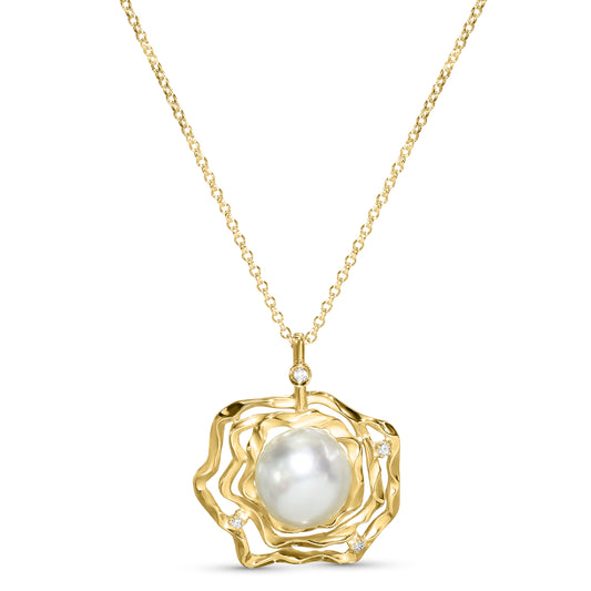 14k South Sea Pearl Diamond Pendant Necklace