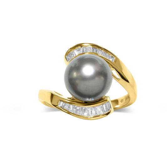 14k Black Tahitian South Sea Pearl Diamond Ring