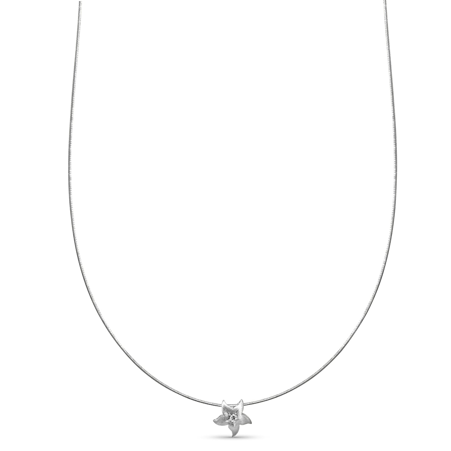 14k White Gold Star Diamond Cable Wire Slider Necklace