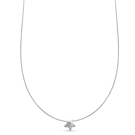 14k White Gold Star Diamond Cable Wire Slider Necklace