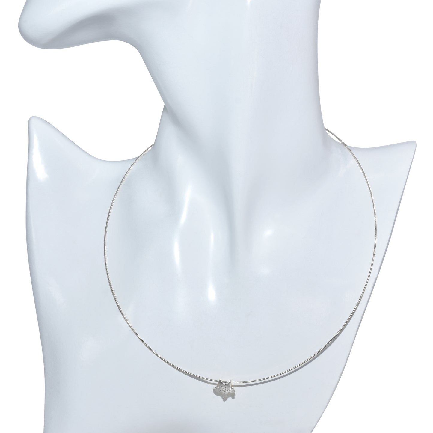 14k White Gold Star Diamond Cable Wire Slider Necklace