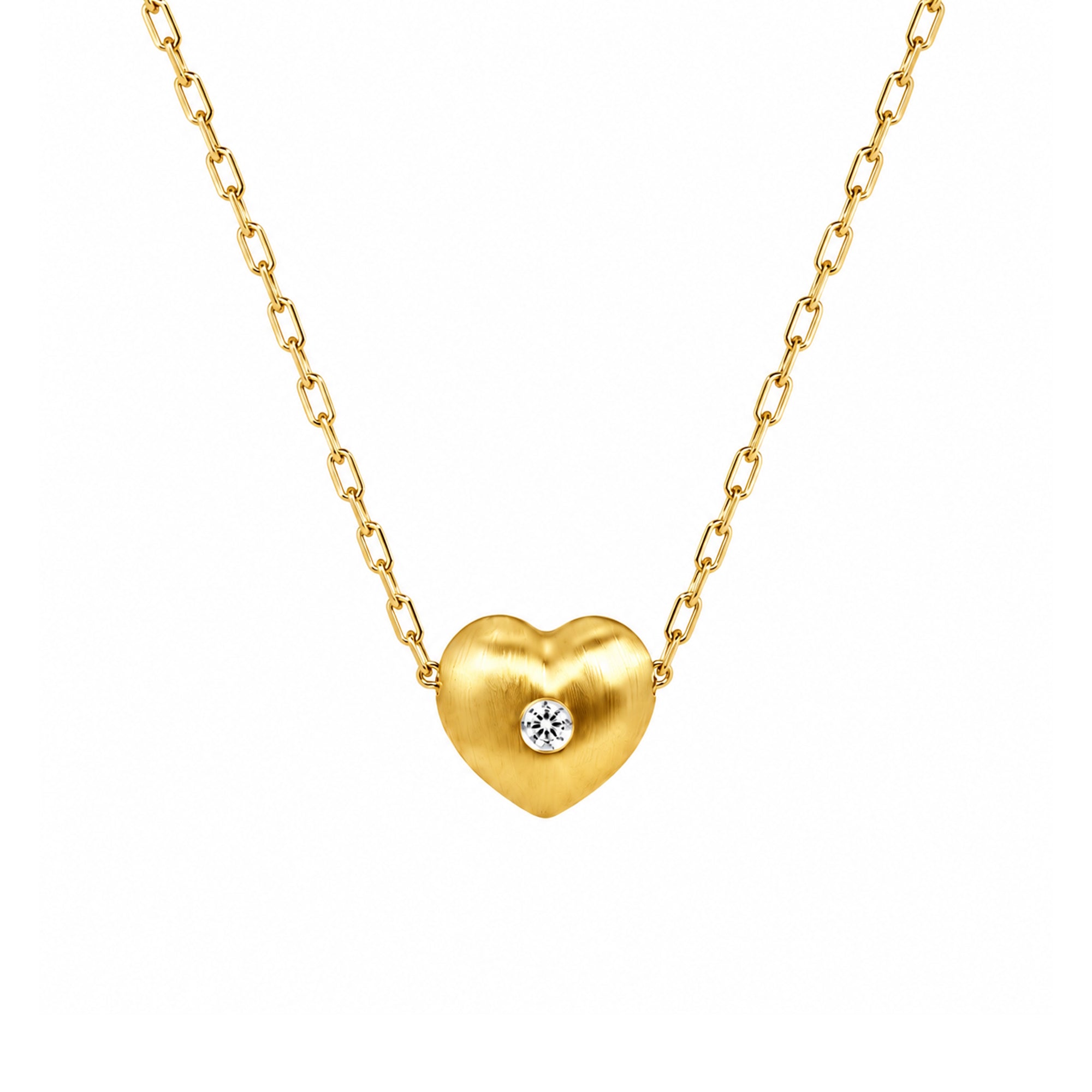 14k Heart With Center Diamond Pendant Necklace
