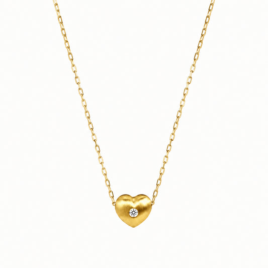 14k Heart With Center Diamond Pendant Necklace