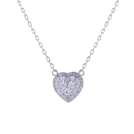 14k White Gold Diamond Heart Slide Necklace