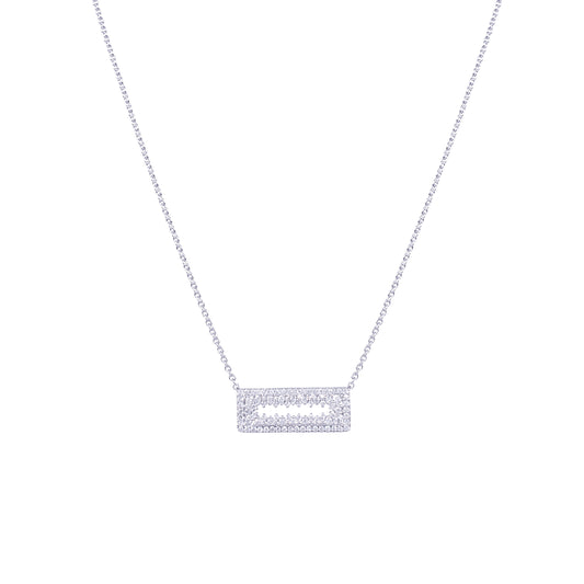 14k White Gold Diamond Open Rectangle Necklace