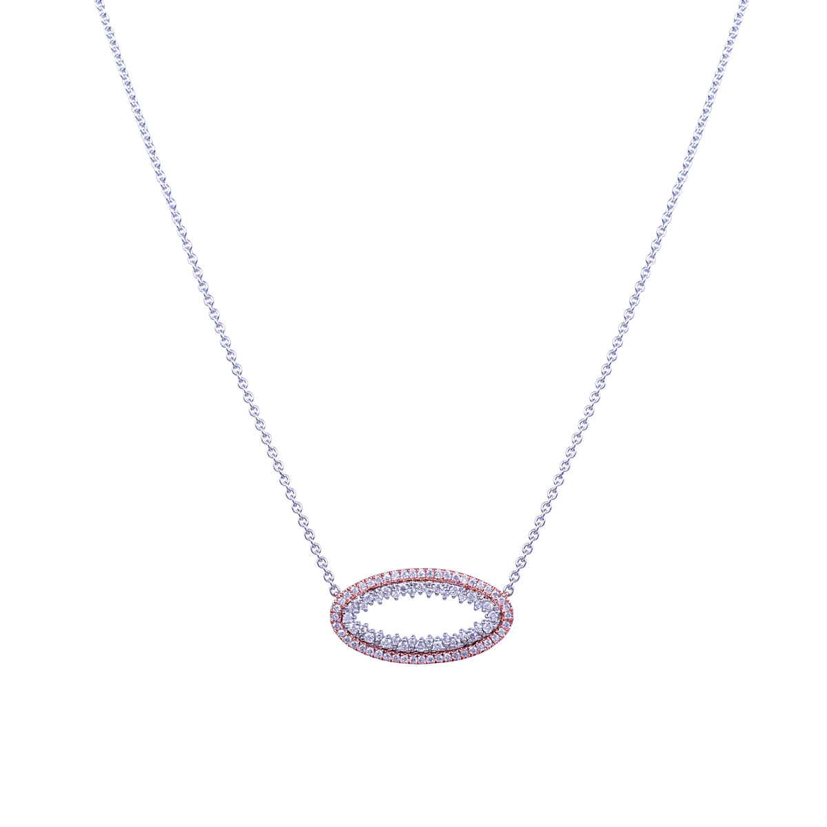 14k Rose Pave Diamond Open Oval Center Necklace