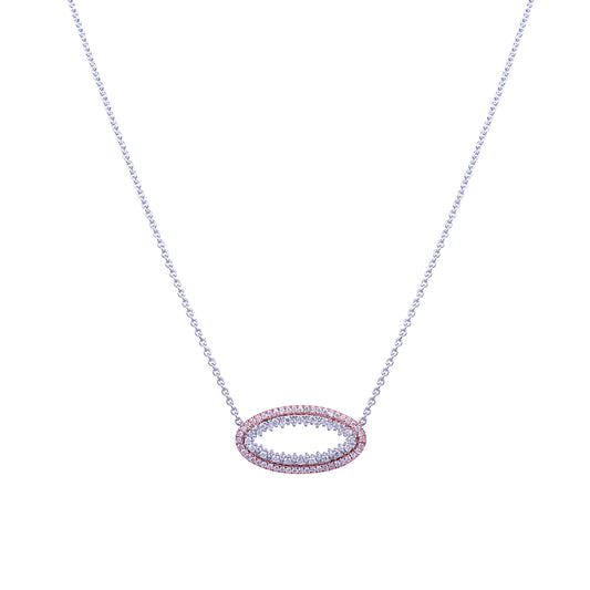 14k Rose Pave Diamond Open Oval Center Necklace