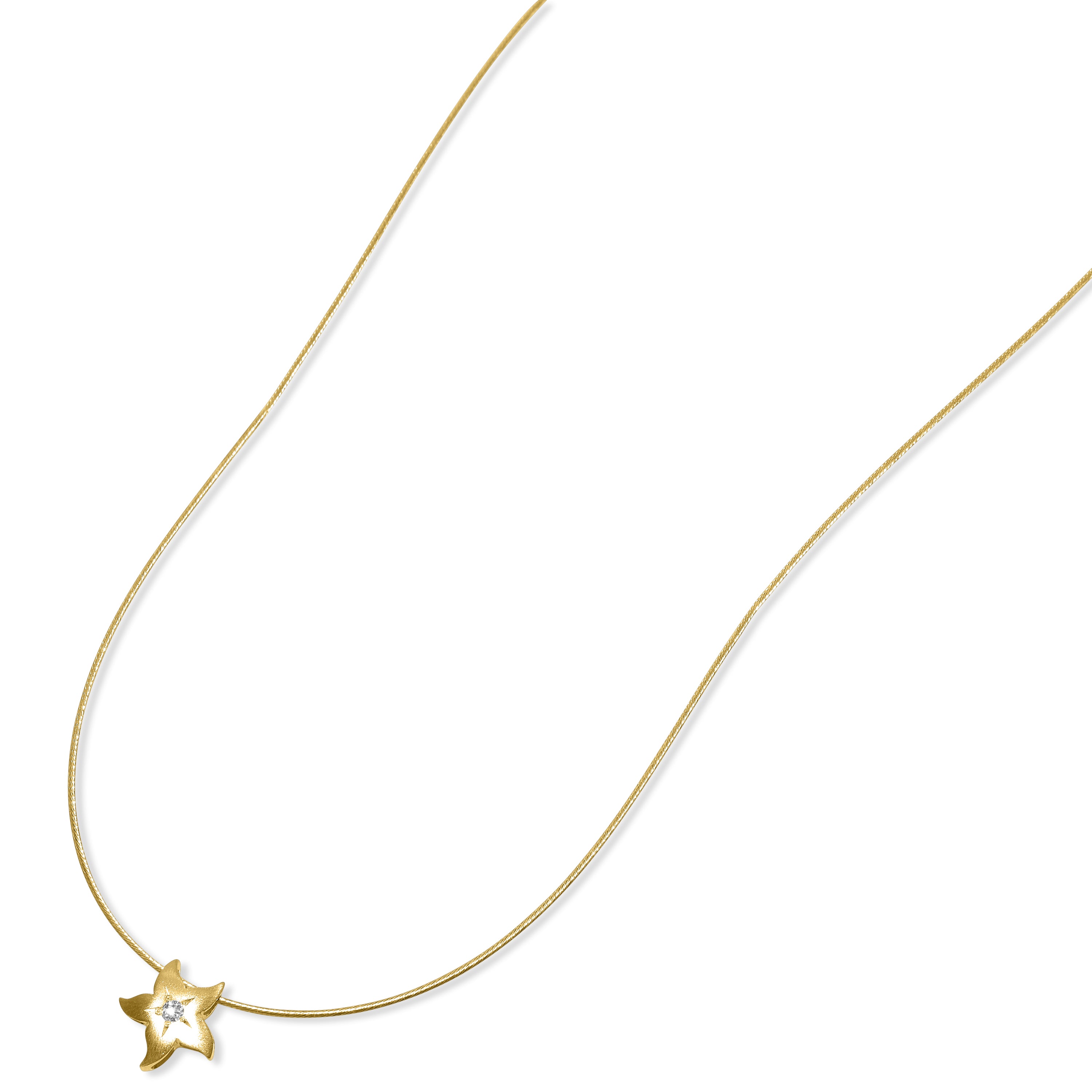 14k Gold Cable Wire Diamond Star Slider Necklace