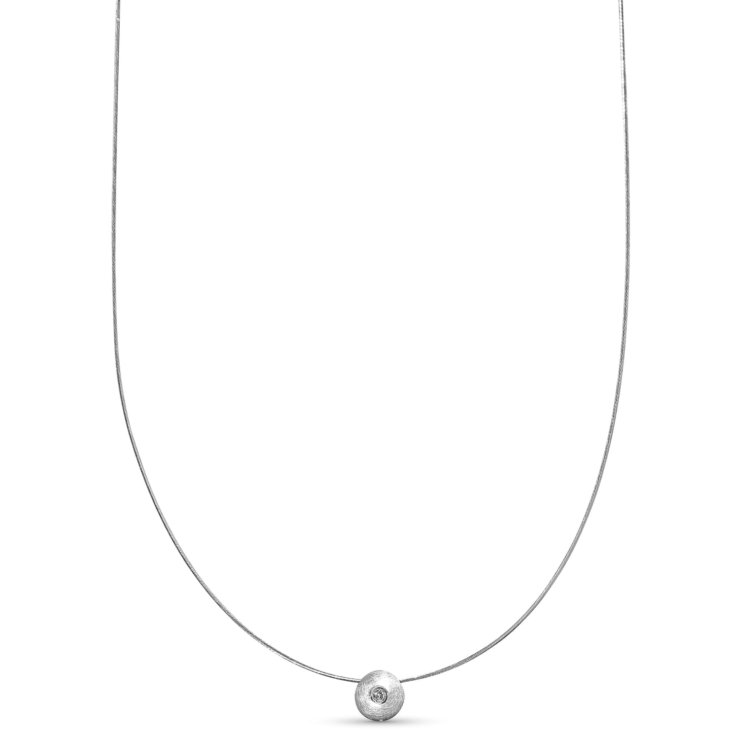 14k White Gold Cable Wire Diamond Round Slider Necklace