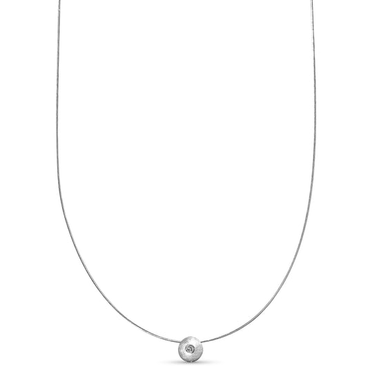 14k White Gold Cable Wire Diamond Round Slider Necklace