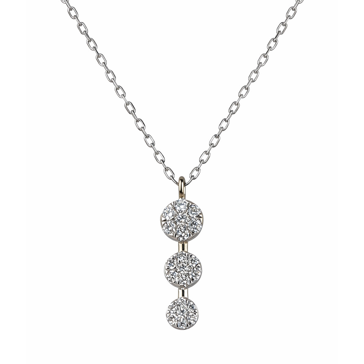 14k White Gold VS Diamond Graduated Round Pendant Necklace