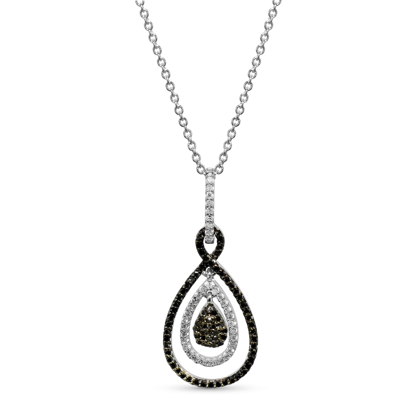 14k White Gold Black/White Diamond Pearl Shape Pendant Necklace 17"