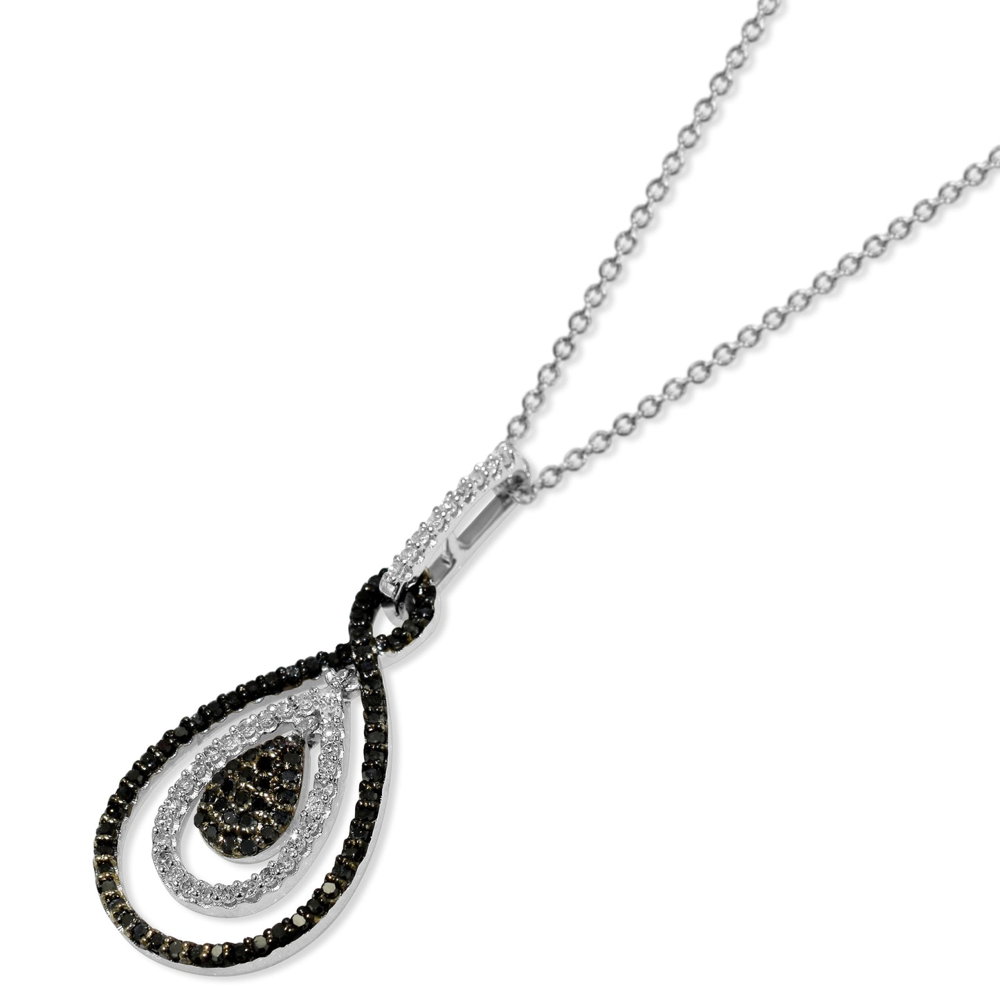 14k White Gold Black/White Diamond Pearl Shape Pendant Necklace 17"