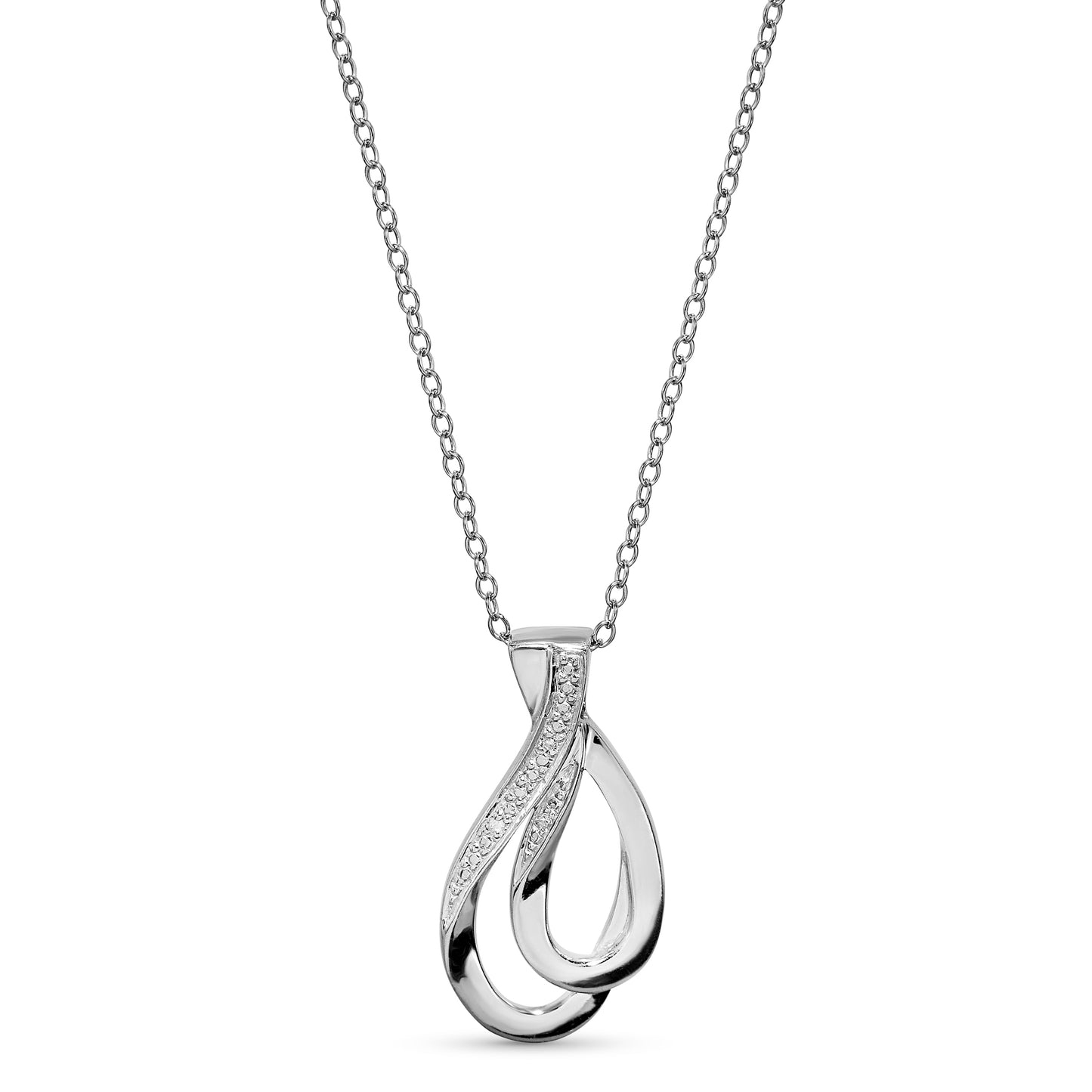 14k White Gold White Diamond Double Pear Shape Slider Pendant Necklace